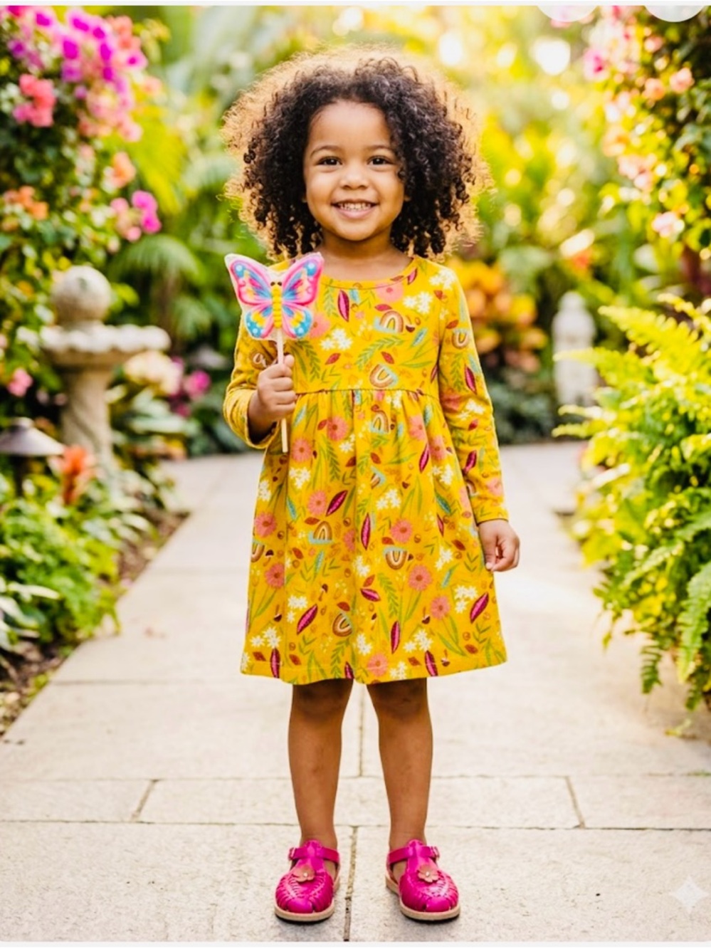wonder nation Yellow Floral Print Girls' Dress